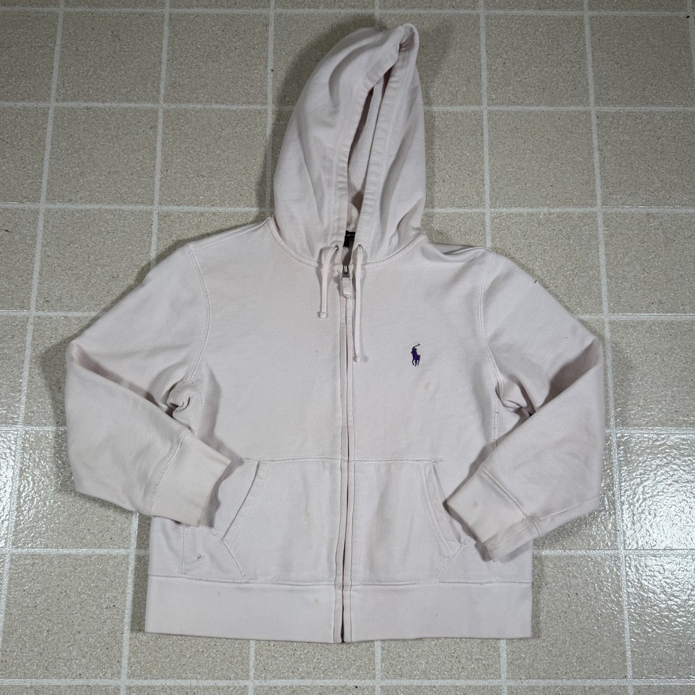 Vintage Polo Ralph Lauren Sport Washed Pink Zip Up Hoodie Sz Women's Large Y2K